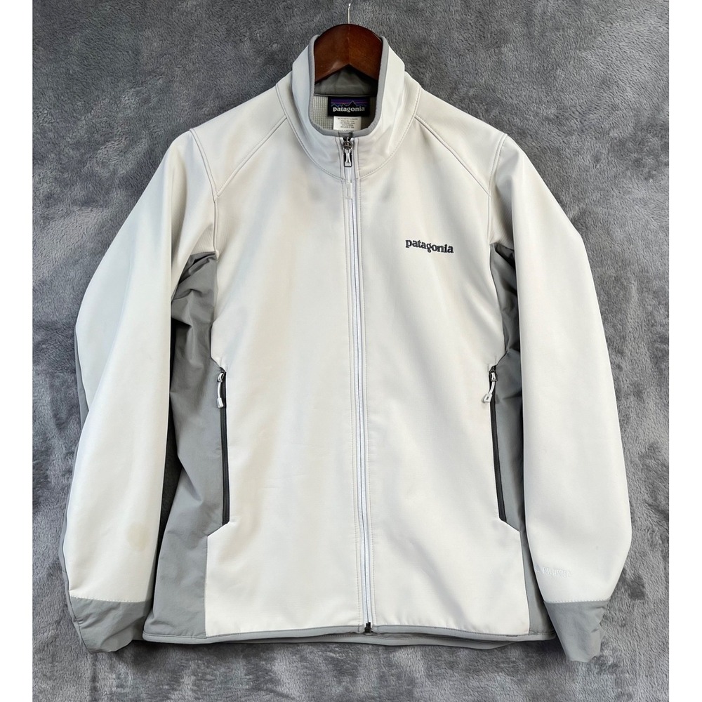 Patagonia Adze Hybrid Jacket Womens Small Bone/Gray Polartec Windbloc Softshell